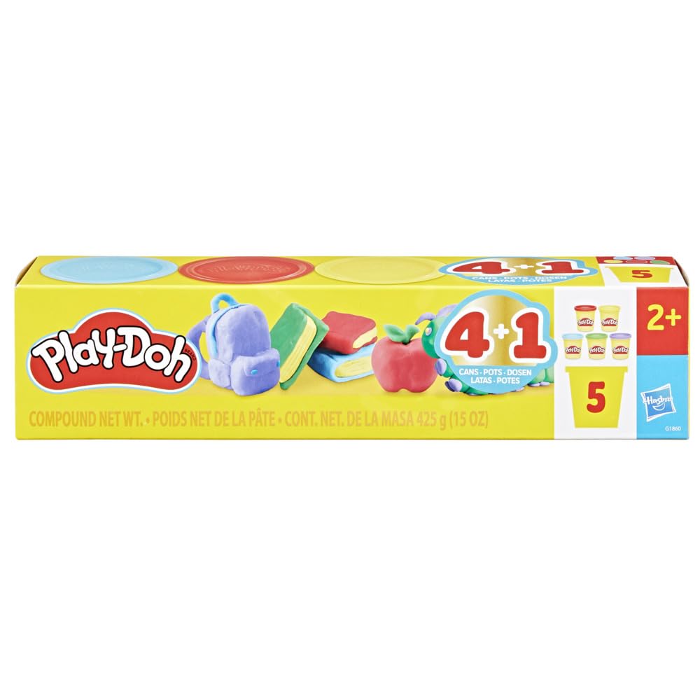 Pięciopak Powrót do szkoły Play-Doh, tuby po 85 gramów, zabawki przedszkolne dla dzieci w wieku od 2 lat, nagrody szkolne, ciastolina, zajęcia plastyczne