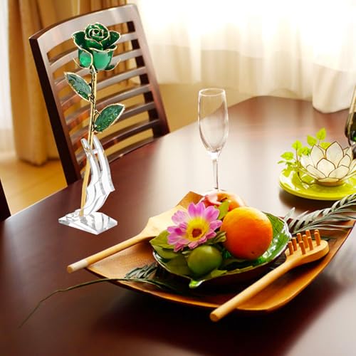 Image of 24K Gold Real Rose, Gold Dipped Rose Made from Real Rose Best Gifts for her and Great Gifts for Mom (Green Original Rose with Stand)