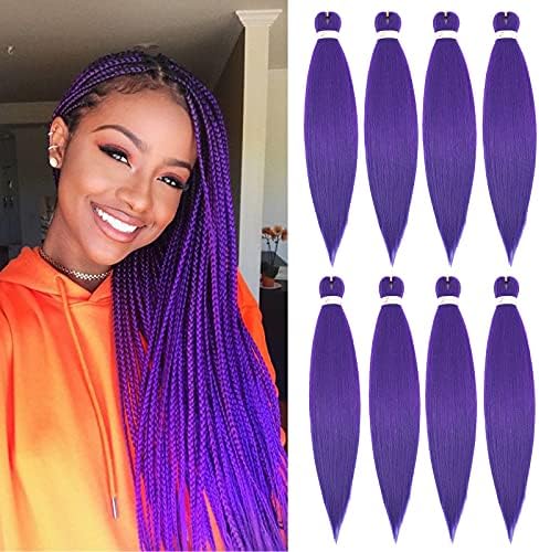 Purple Braiding hair pre-stretched braiding hair long 26"-8 Packs Professional Easy Braiding Hair Hot Water Setting Synthetic Fiber Braiding Hair（Purple#，26",8packs)