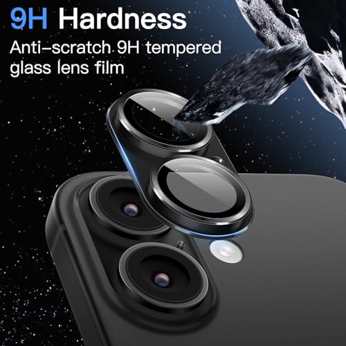 Image of JETech Camera Lens Protector for iPhone 17 6.3-Inch, Full Coverage 9H Tempered Glass Ring Cover, Matte Metal Plate, Case Friendly, 1-Pack (Black)