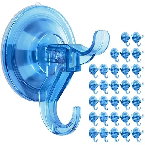 ANDGOO 30 Pack Suction Cup Hooks, Shower Hooks Vacuum Suction Cup, Maximum Load Capacity to 11 lbs, Removable Reusable Waterproof Shower Suction Hooks for Bathroom, Kitchen, Door, Window (Blue) Cover