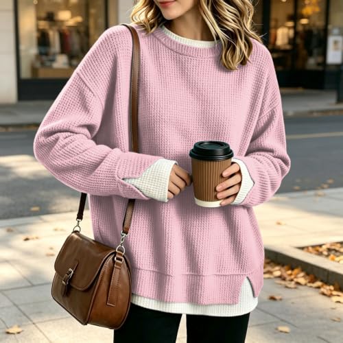 Oversized Mock Neck Sweatshirt Women Waffle Long Sleeve Sweatshirts Fall - image 3