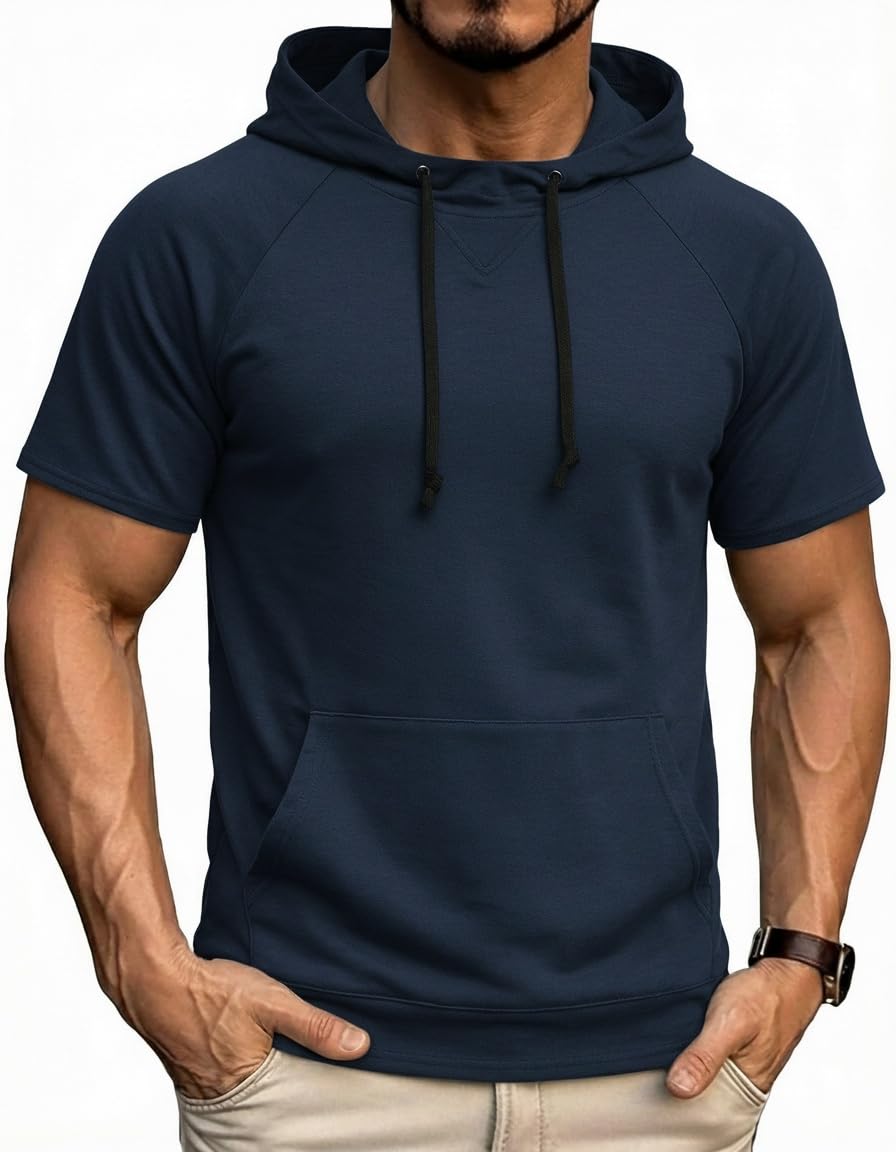 COOFANDY Herren Kapuzenshirt Kurzarm Freizeit Oversized Hoodie Gym Muskelshirt Sommer Basic Tops mit Kapuze