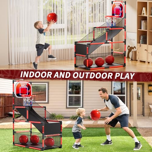 Image of NIPLOOOW Arcade Basketball Game Set for Kids 3-12 Years Old, Kids Basketball Hoop with 4 Balls & Pump, Indoor Outdoor Sports Play Toys, Basketball Games Toys, for Boys Girls Teens