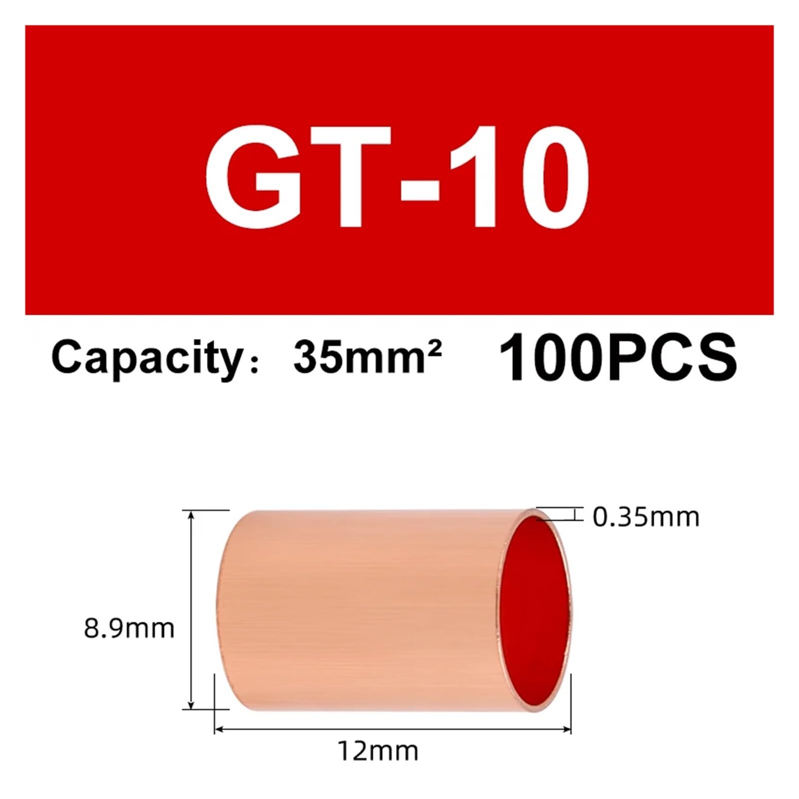 100 Stück GT-Kupfer-Verbindungsrohr-Drahtverbinder, kleines Rohr, Schutzhülle, Crimp-Anschluss, Schnellverbinder, 2/2,5/3/4/5/6/8 mm2(GT-10)