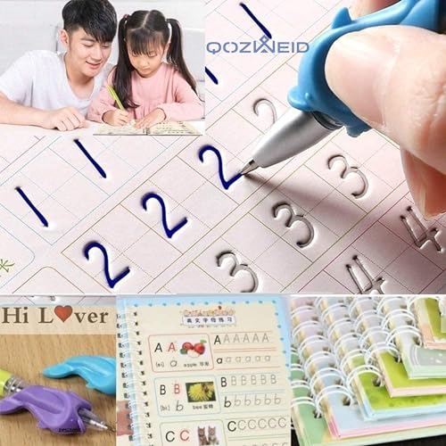 Image of QOZWEID Sank Magic Practice Copybook,(4 BOOKS+10 REFILL) Number Tracing Book for Preschoolers with Pen,Magic Calligraphy Copybook Set Practical Reusable Writing Tool (MATHS+DRAWING+ALPHABET+NUMBER)