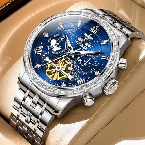Image of OUPINKE Watch for Men Skeleton Self Winding Mechanical Automatic Luxury Dress Black Wrist Watch Waterproof Luminous Tungsten Sapphire Crystal