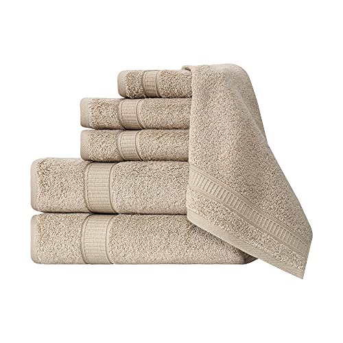 La Hammam 6 Piece Towel Set - 2 Bath Towels, 2 Hand Towels, 2 Washcloths For Bathroom, College Dorm, Kitchen, Shower, Pool, Hotel, Gym & Spa | Soft & Absorbent Turkish Cotton Towel Sets - Beige #TOP1