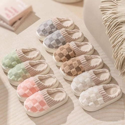 Fluffy Slippers for Womens Mens Checkered House Slipper Couple Plush Warm Home Shoes Cozy Fuzzy Memory Foam Slip On Slippers Bedroom Shoes Indoor Outdoor3