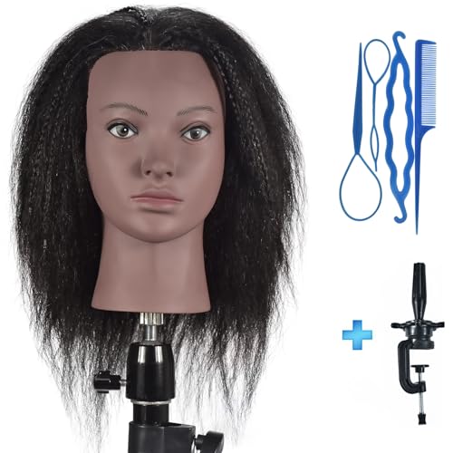 RUISIMEI Cosmetology Training Head 100% Real Hair Afro Mannequin Head Manikin Doll Head (Clamp Table Holder Includ) - Image 2