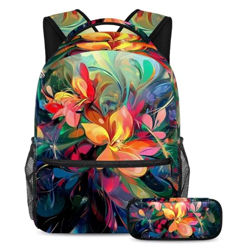 Cartable abstrait coloré grand volume avec trousse scolaire pour ado et sac à dos voyage