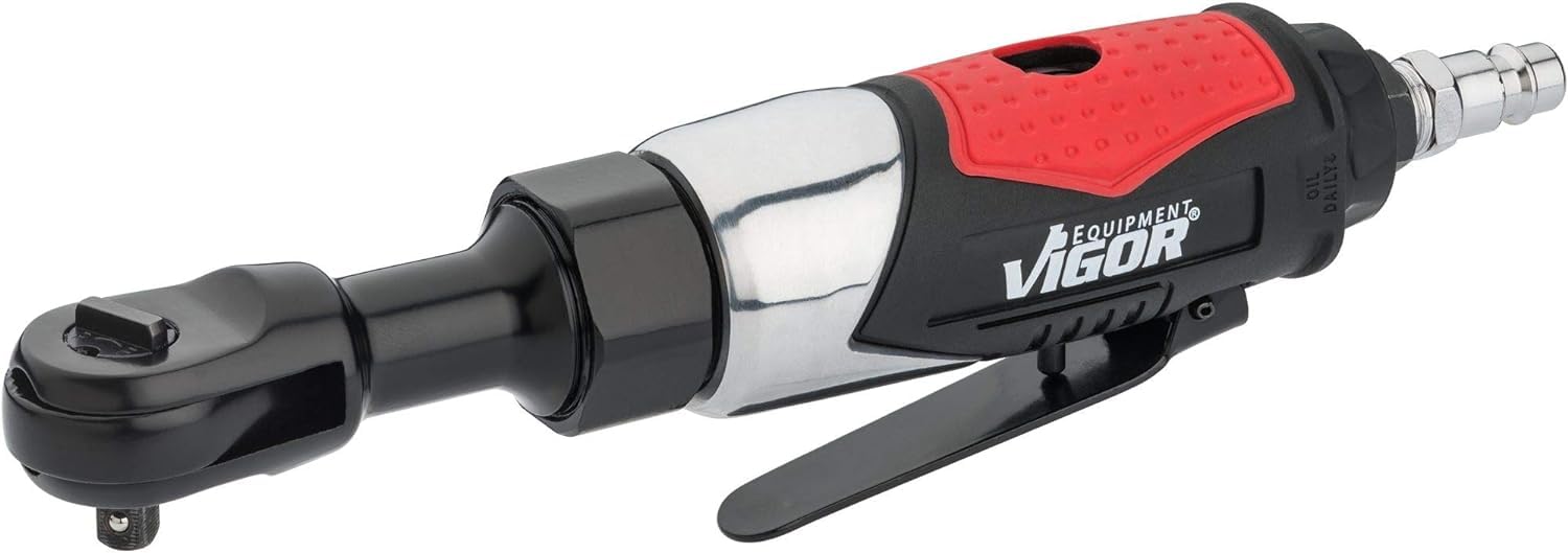 Carraca neumática ViGOR V5674 I herramienta neumática con 35,2 Nm de par, salida: cuadrado 6,3 mm, 240 rpm, baja vibración con función de conmutación y mango aislante del frío