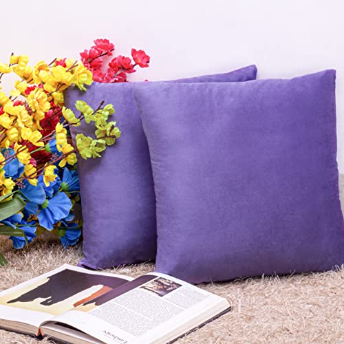 Image of Cazimo Velvet Cushion Covers for Bed, Sofa and Couch - 16 * 16 inches | Ideal for Living Room | Set of 2, Purple