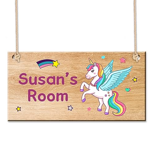 Custom Sign Personalized Bedroom Door Signs Wooden Room Decor Bedroom Accessories Rectangle Name Door Sign Plaques Custom Gifts UV Printed with Any Name for Son Daughter Kids Baby Toddler (Design 6)