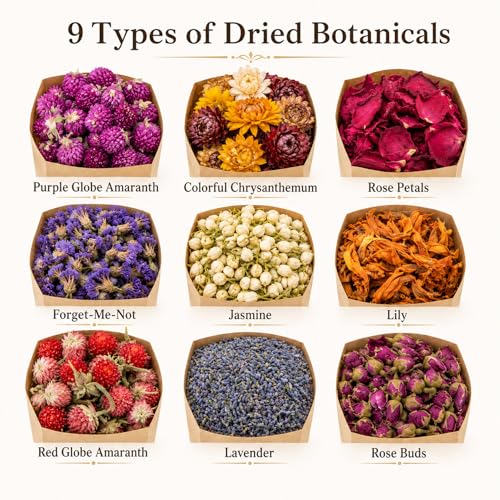Image of Sukh Dried Herbs Kit - Dried Botanicals Bulk,9 Bags Natural Dry Flowers and Herbs for Soap,Candle,Perfume,Bath Bombs,Resin Jewelry Making Supplies,Fragrance Sachet DIY and Witchcraft