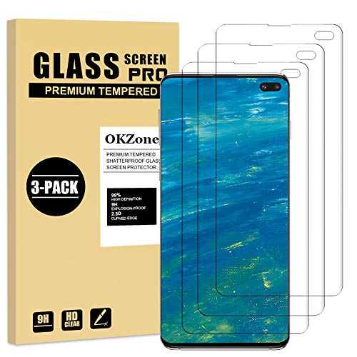 OKZone Protector de Pantalla Pare Samsung Galaxy S10 Plus [3 Unidades], Cristal Templado Vidrio Templado Protector de Pantalla con [2.5d Borde Redondo] [9H Dureza] [Alta Definicion]