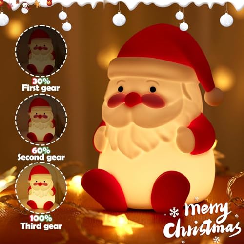 Image of Christmas Santa Claus Silicon Night Light, 3 Level Dimmable Bedside Touch Lamp, 7 Colour Changing Light, Rechargeable Lamp for Baby and Toddler for Boys, Girls and Children or Kids