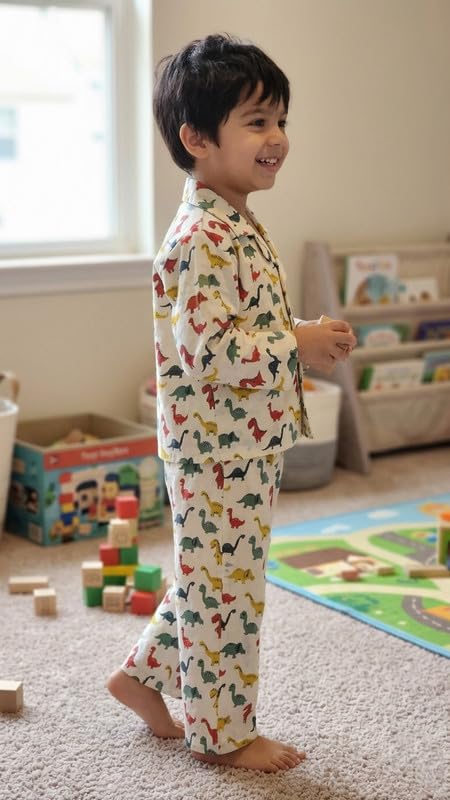 THE WEAVERS SHOP BY RAAVI Boys Night Suit (White & Multicolour, 18-24M) 1