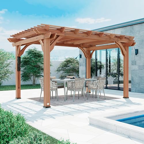 Backyard Discovery Beaumont 14' x 10' Traditional Cedar Wood Pergola Kit with Trellis Roof, All-Season Durability, High-Wind Rating, PowerPort, Shade for Outdoor Patio, Deck, Garden, and Entertaining - image 2