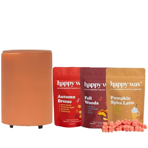Happy Wax Clay Mod Wax Melt Warmer and Fall Mix Wax Melt Collection. Includes: Fall Woods, Autumn Breeze and Pumpkin Spice Latte