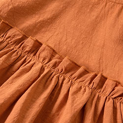 Goodplayer Toddler Girl Cotton Linen Dress Long Sleeve Ruffle Fall Dress Kids Solid Dresses Casual Clothes （12-24 Monthes,Caramel Dresses #TOP4