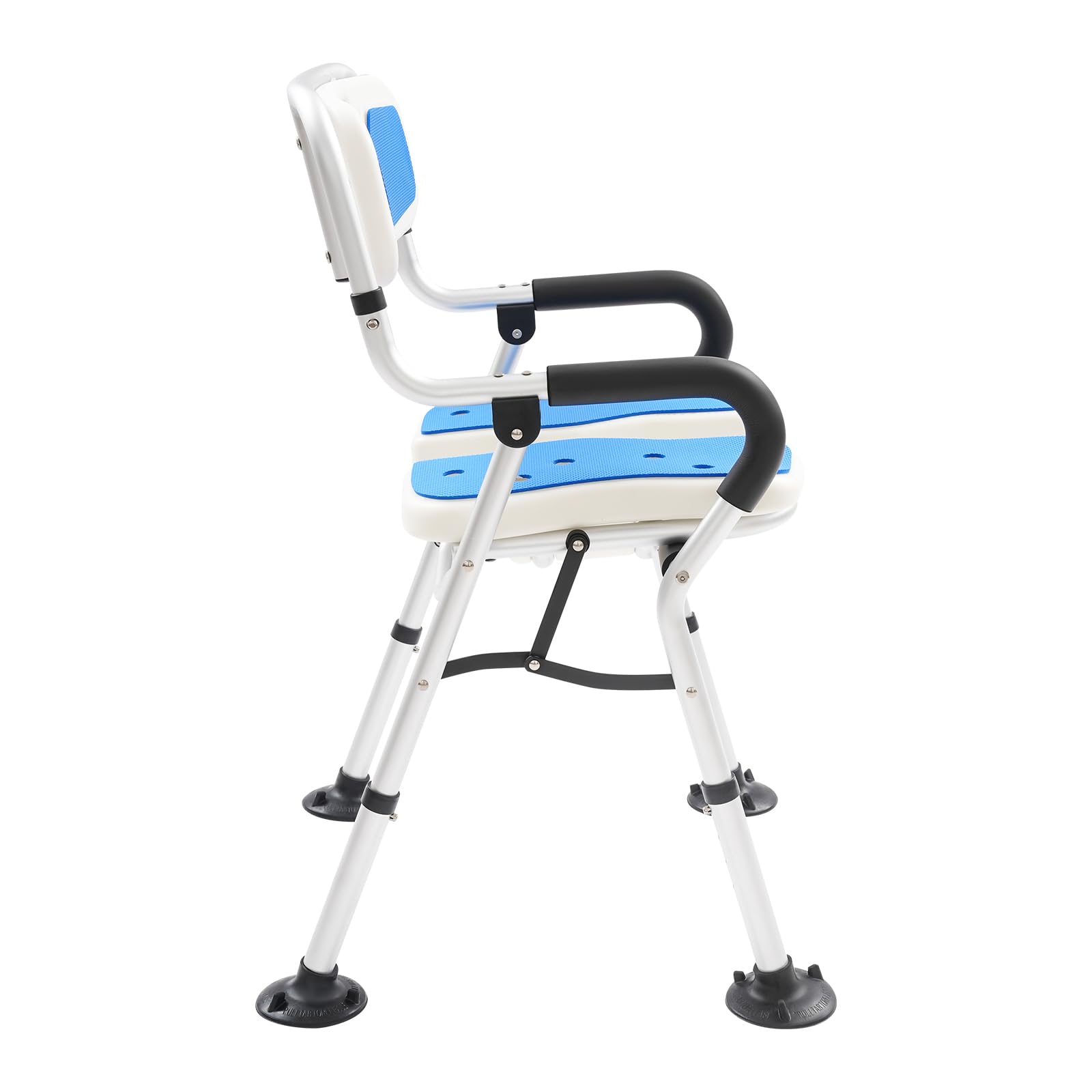 Silla de ducha con reposabrazos y respaldo, silla de baño, plegable, taburete de ducha, altura ajustable 72-79 cm, capacidad de carga de 150 kg (azul)