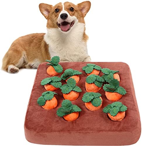 Carrot Plush Dog Toy With Squeaker - Durable Snuffle Mat For Small & Medium Dogs, Interactive Puzzle For Boredom & Training