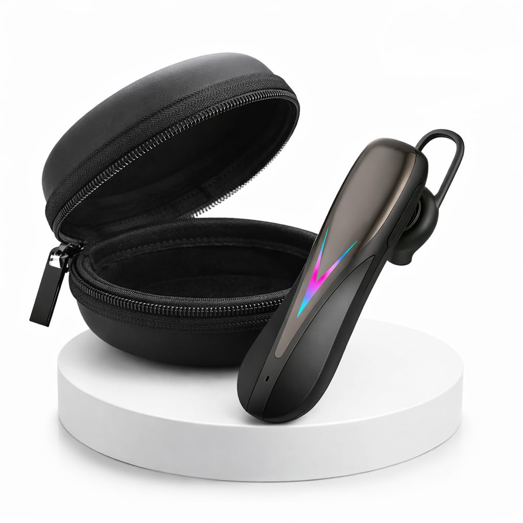 V5.1 Headset with Carrying Case, Waterproof Hands-Free Wireless Earphone for Business, Office & Driving, Noise Cancelling Mic, Compatible with Android/iOS Devices and 48Hrs Battery Backup-image-25