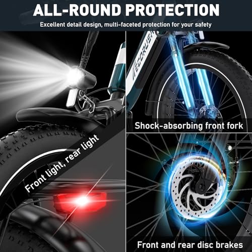 ECORUSH ECO R3 E Bike, Elektrofahrräder mit 26 * 4.0 Breite Reifen, E-Bike 48V 13Ah Lithium-Ionen-Akku, 250W Motor. E Mountainbike für Damen und Herren – Bild 7