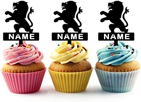 TA0857 Rampant Lion Silhouette Party Wedding Birthday Acrylic Cupcake Toppers Decor 10 pcs with Personalized Your Name