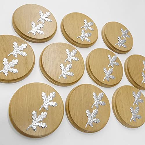10 placas de cuña redondas de roble claro AF de 13 cm, tabla de cuña, tabla de especias, placa de trofeo, con 20 hojas de aluminio de roble, portada