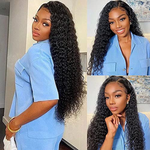 Image of Glueless Water Wave Lace Front Wigs Human Hair for Women 180 Density Unprocessed Brazilian Virgin Human Hair Wigs with Baby Hair Pre Plucked Natural Hairline Wigs Deep Wave 13X4 Lace Frontal Wig