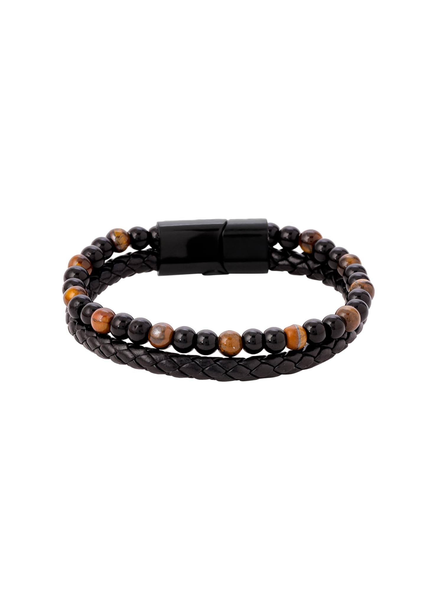 Bracelet For Men Black and Orange Beaded Stretchable Bracelet For Men and Boys