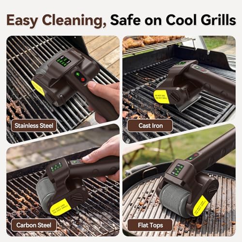 VOXON Electric Grill Brush, 3-Speed 770RPM Electric Grill Cleaner with LED Light, Long Runtime Rechargeable Outdoor BBQ Brush, Removable Stainless Steel Roller for Most Grates - image 7