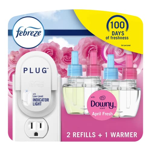 Febreze Air Freshener Plug In, Wall Diffuser, Plug in Air Fresheners for home, Downy April Fresh Scent, Odor Fighter for Strong Odors, 1 Warmer + 2 Oil Refills (Pack of 1)