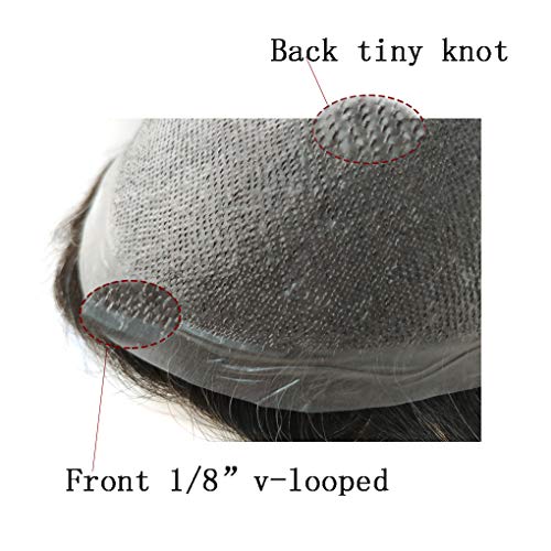 Hairnotion 0.04-0.06MM Thickness Super Thin Skin Front 1/8" V-looped Human Hair Toupee for Men (1b30#), 8”X10“ - Image 4