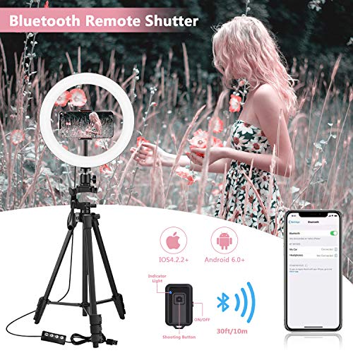 12\" Selfie Ring Light with 53\" Extendable Linkcool Mini Cell Phone Tripod with Portable Pouch, Bluetooth Remote Shutter and Phone Mount for iPhone/Android Phone/Gopros/DSLR Cameras