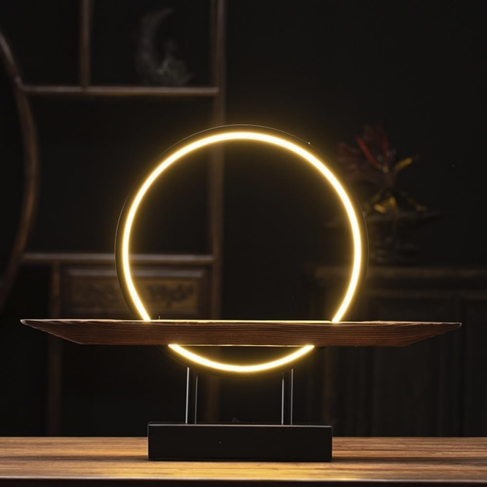 禅風 盆栽フェイクグリーン ライト付き｜人工観葉植物 中国風 仏像デザイン インテリア装飾 リビング・玄関・オフィス用 ((30CM