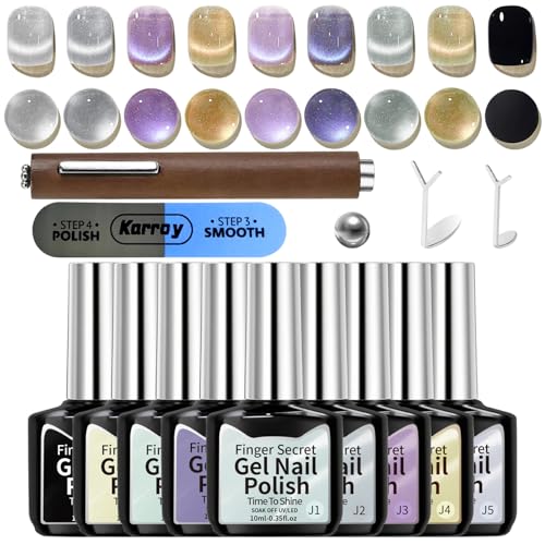 Karroy Gel Nail Polish Set, Cat Eye Gel Polish Kit,
