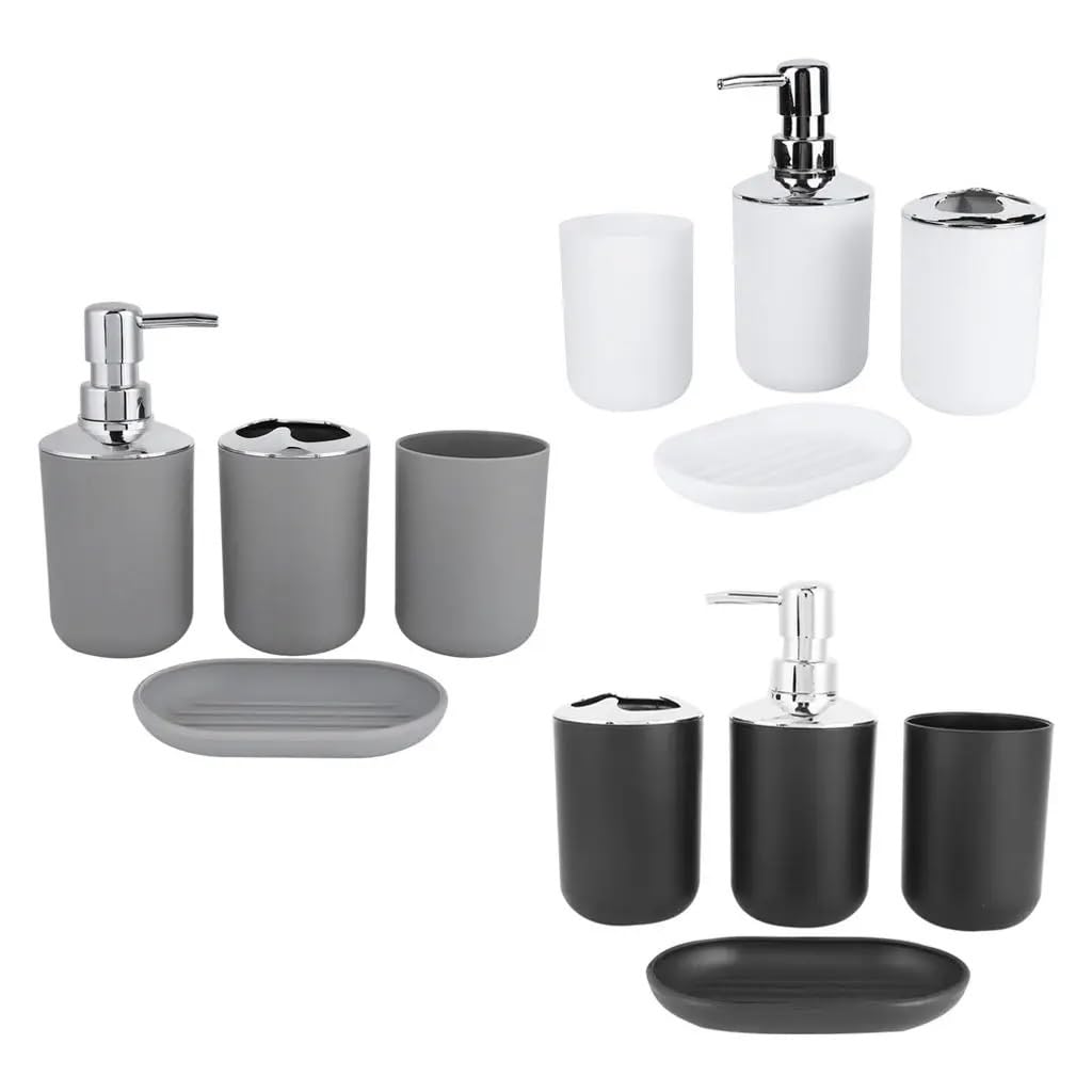 Set Bagno Accessori Completo 4 pezzi di accessori da bagno in plastica ABS Set portaspazzolino portasapone decorazione bancone for la casa hotel(Brown)