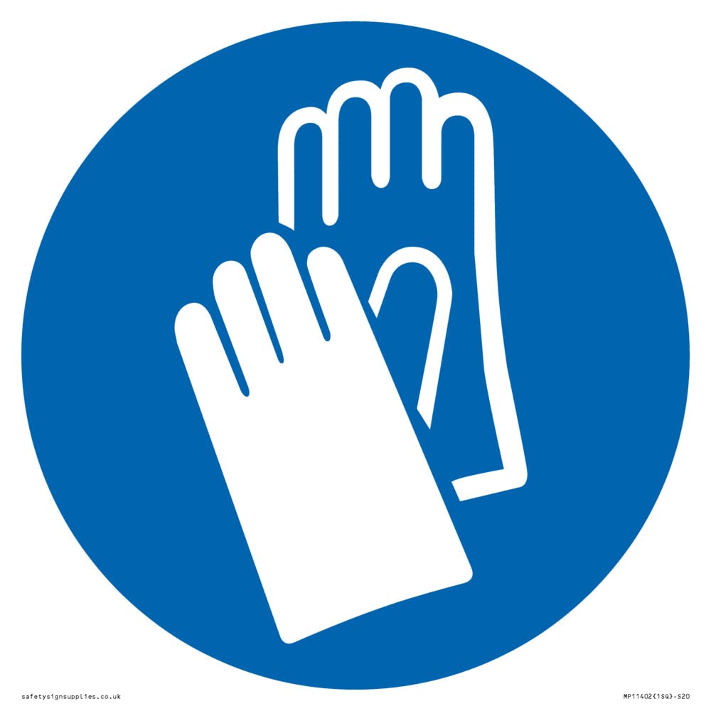 Mandatory: Wear protective gloves Sign - 200x200mm - S20, Blue/White, 200x200 mm
