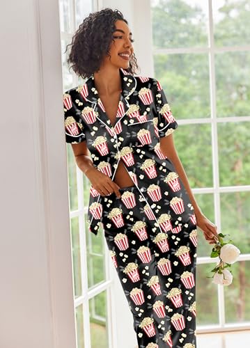 Image of Ekouaer 2 Piece Satin Short Sleeve Pajamas Set Button Down Sleepwear | Soft Pjs Set Classic Loungewear for Wedding, Party, Home, Daily Wear, Date Nights
