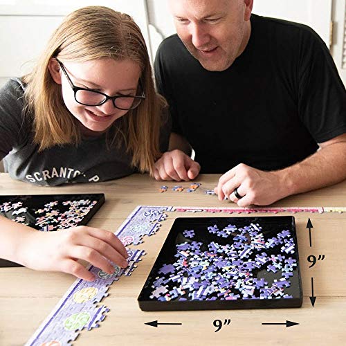 Puzzle Sorting Trays with Lid Stackable Sorter Black 9" x 9" Jigsaw Puzzle Accessories Storage for Adults Organizer Hold Up to 1000 to 1500 Pieces Table Space Saver Gift for Puzzle Lovers