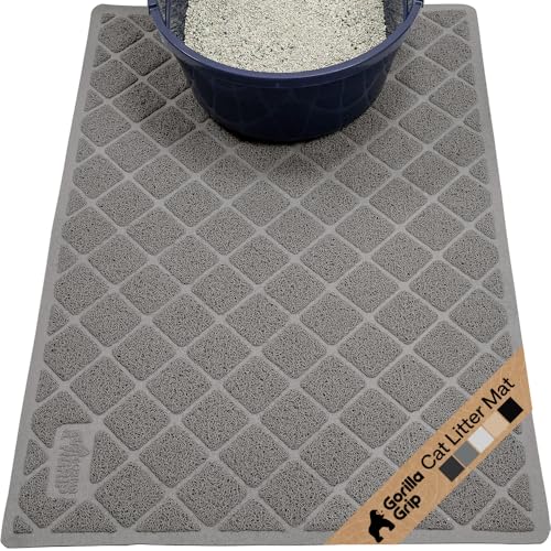 Image of Gorilla Grip Original Premium Durable Cat Litter Mat, Medium 30x20, Water Resistant, Traps Litter from Box and Cats, Scatter Control, Soft on Kitty Paws, Easy Clean Mat, Gray, 1 count, Plastic