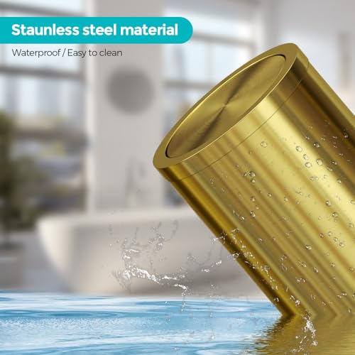 Image of 4.7 Gallon /18L Stainless Steel Bathroom Trash Can,Gold Garbage Bin with Swing Lid, Round, Elegant Waste Basket, for Toilet Bathroom Cafe Kitchen Office Hotel Home (18L-Gold)