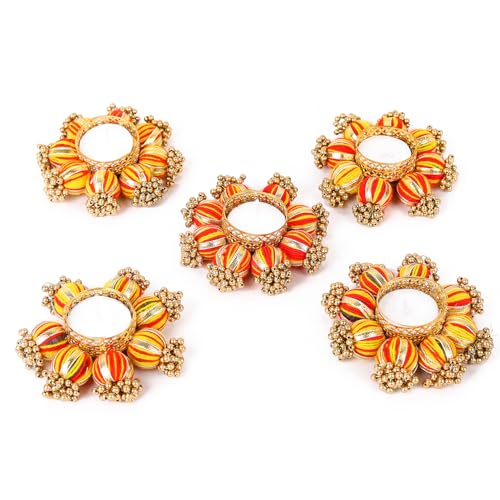 Image of Sehaz Artworks Festive Decor | Golden Diwali Diyas for Home Decorations | Diya with Tealight | Diwali Decoration for Home | Diya for Pooja | Pooja Decoration Items - Pack of 5
