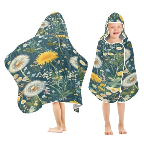 Kigai Wildflowers Hooded Beach Towel for Kids Soft Absorbent Quick Dry Bath Towel with Hood Lightweight Toddler Shower Pool Bath Wrap for Boys Girls