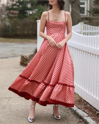 Image of Women Spaghetti Strap Flowy Long Dress Boho Floral Square Neck Maxi Dress Summer A-Line Dresses for Beach Vacation
