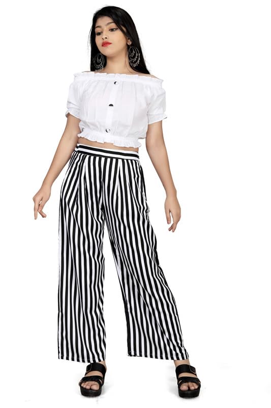 Image of Girls Printed Floral Designer Top & Palazzo Set | Stylish Crop Top and Trouser for Kids girls | 2-Piece Outfit for Girls Age 4-16 Years
