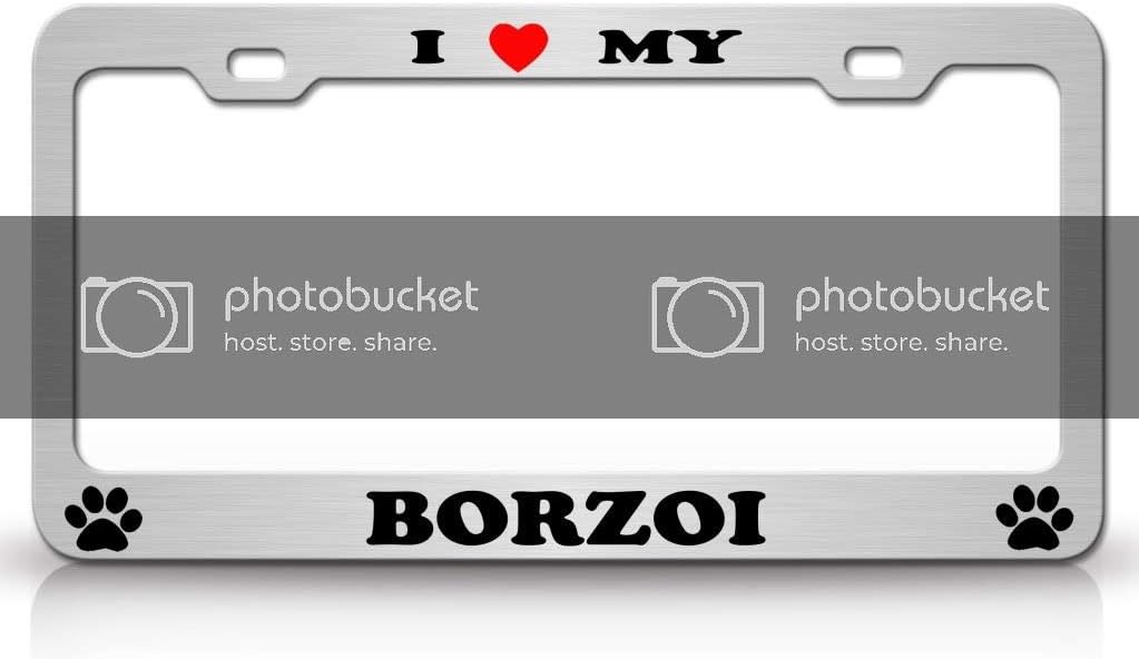 I Love My Borzoi Dog Pet Animal Metal Car SUV Truck License Plate Frame Ch/Blk/Red d61